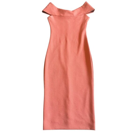 Dress the Population Claudette Bodycon Dress Knee Length Coral Stretch Small - Picture 2 of 13